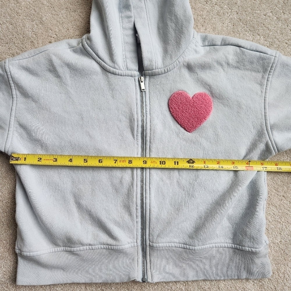 Old Navy, Light Blue Hoodie with Fuzzy Pink Heart Size 8 - Picture 5 of 6